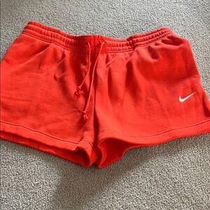 Nike Women's Orange Athletic Fleece Shorts with Drawstring